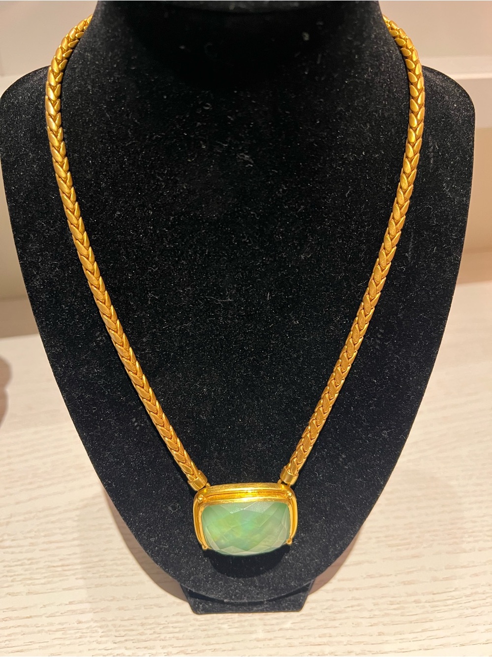 Julie Vos Gold-Tone Necklace with Green Opalescent Pendant- NWT